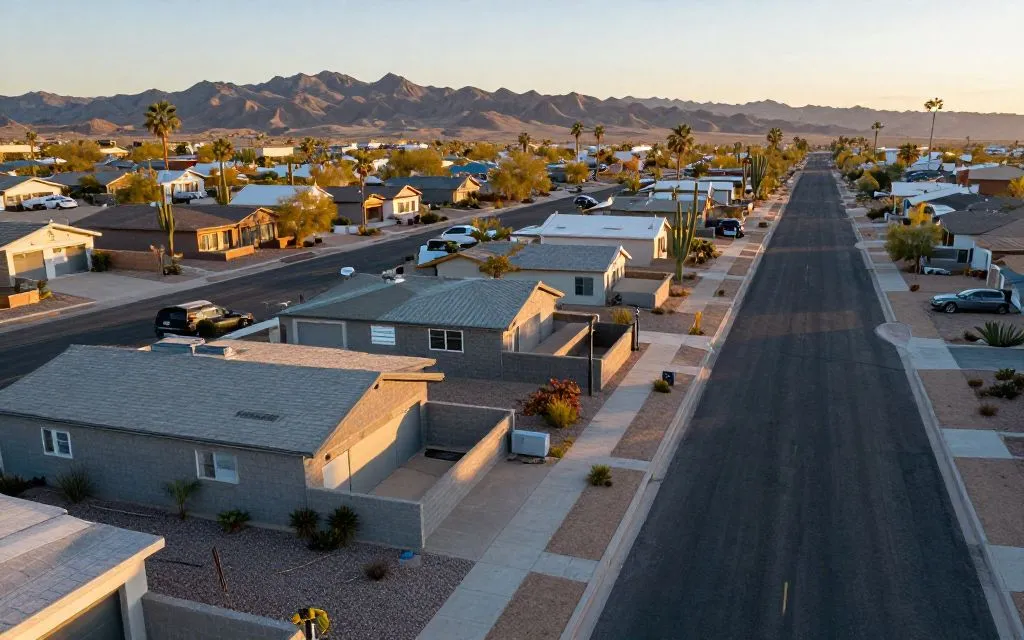 Block walls dividing suburban backyards across metro Phoenix with desert mountains behind