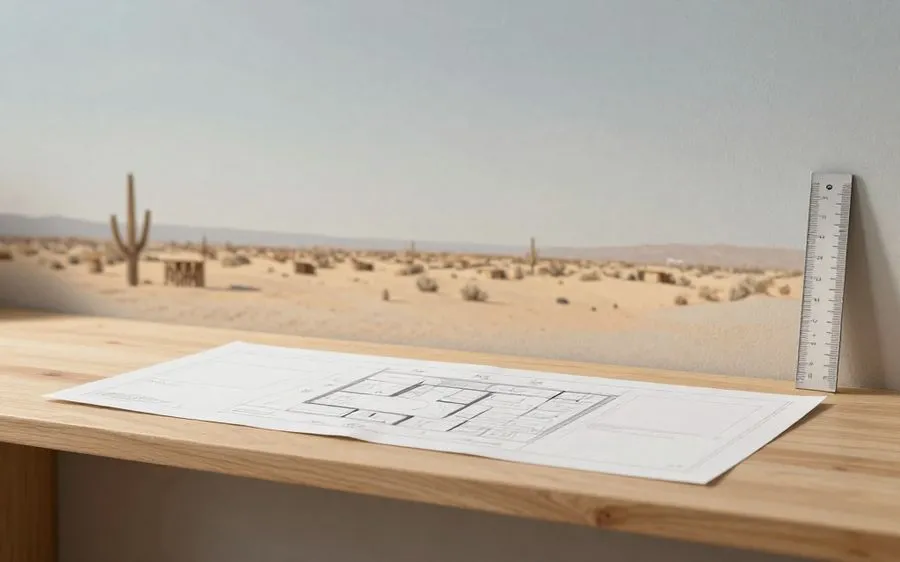 A site plan on a counter with a proposed wall run marked in pencil