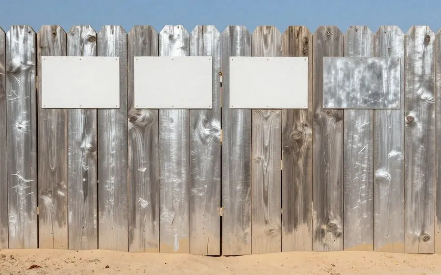 A weathered wood fence with silvered, checked boards and a split panel
